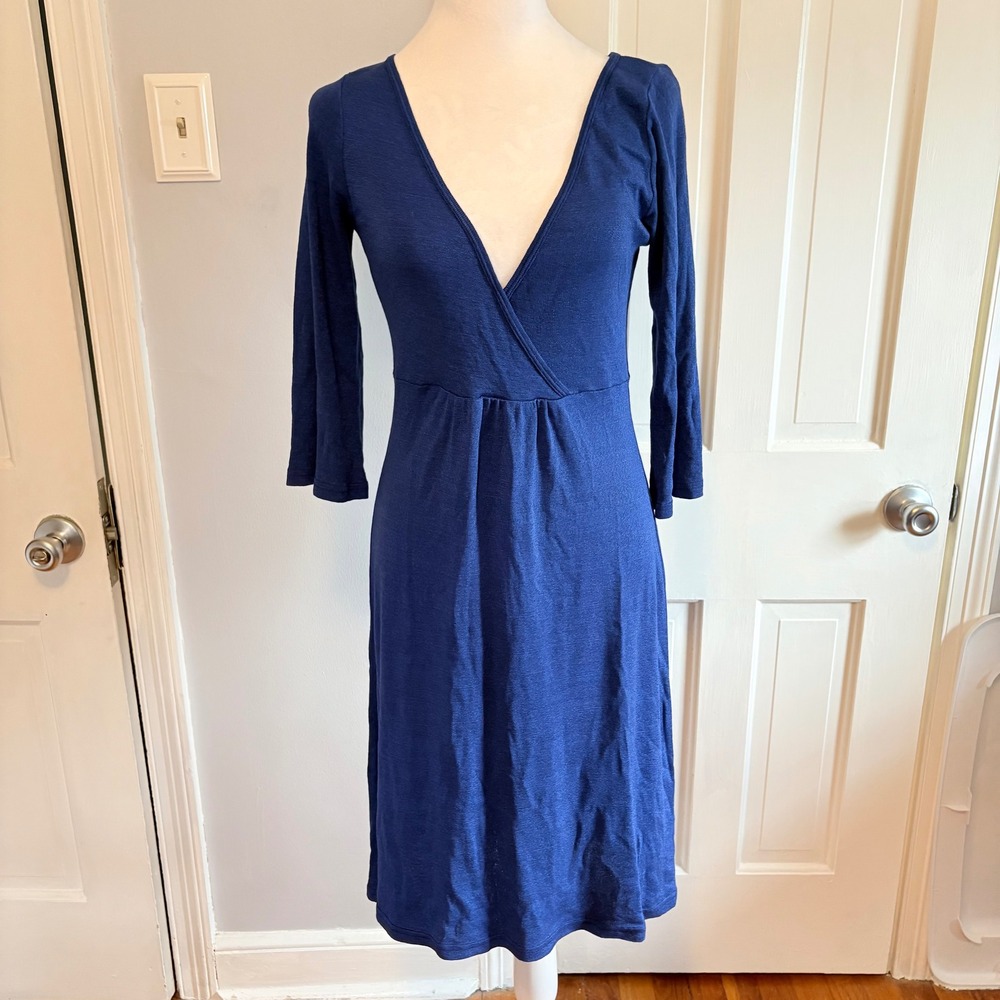 Michael Stars Womens OS Wrap Dress Blue 3/4 Sleeve V-Neck Empire Waist 0126